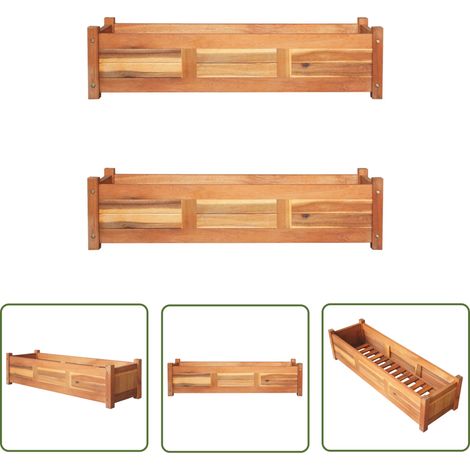The Living Store Lits surélevés de jardin 2 pcs Bois d'acacia 100x30x25 cm - Jardinière En Bois - Pots De Fleurs - Bacs De Plantation - Lit Surélevé - Jardin Vertical (1/5)