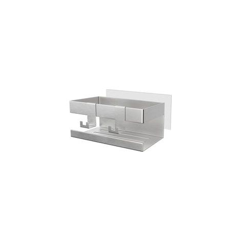 Jabonera de ducha sin taladrar, soporte para jabón de baño, soporte para jabón de ducha autoadhesivo, accesorio de almacenamiento de ducha de acero inoxidable con 2 ganchos, cesta de ducha inoxidable 