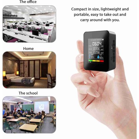 Détecteur de CO2 portable avec écran LCD large, moniteur de dioxyde de carbone, thermomètre hygromètre et analyseur de qualité d'air (1/5)