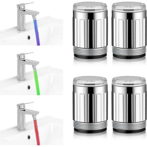 LED-Wasserhahn, farbig - 4 Stück mit 3 Farben, temperaturabhängig, Temperatursensor für Badezimmer und Küche (1/4)