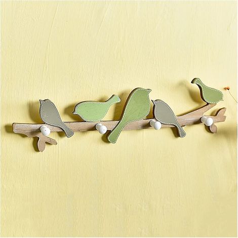 Patère Mural Vintage Oiseau, Crochets à Vêtements Style Campagne, Déco Murale Verte Suspendue, Porte-Chapeau et Manteau, Accessoire Rustique pour Entrée (1/5)
