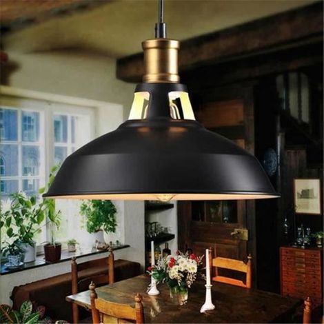 2Pcs Luminaire Suspendue Plafonnie-Retro Industriel Edison Simplicité Lustre Vintage pour Cuisine Salon Salle à Manger Chambre-NOIR (1/4)