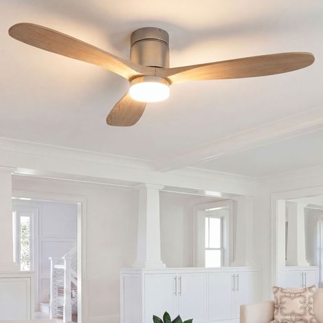 Ventilateur de plafond avec lampe, lustre ventilateur de salon moderne et silencieux, 3 pales en bois massif style scandinave 132 cm, bois naturel (1/5)