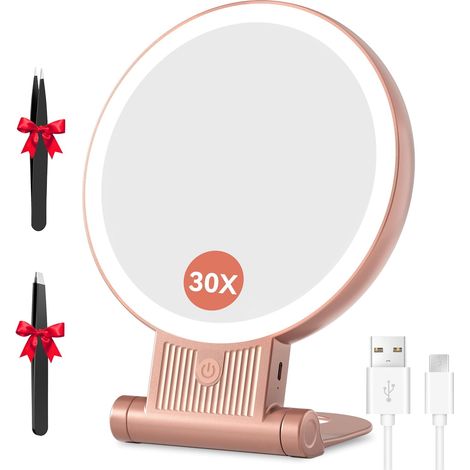 Miroir Grossissant Lumineux LED 30X/1X Rechargeable, Or Rose (1/5)