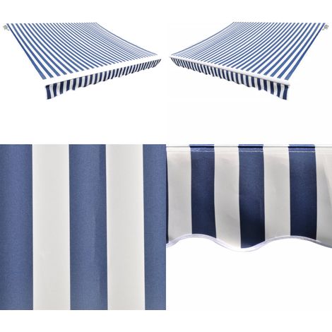 Toit d'auvent Toile Bleu et blanc 4x3 m (Cadre non inclus) - Toiture D'extérieur - Auvent Pliable - Parasol - Abri Solaire - Protection Solaire - Home & Living (1/5)