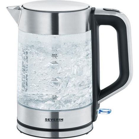 Severin WK 3420 Bollitore con cavo Vetro, Acciaio inox (spazzolato), Nero Capacità effettiva: 1.7 l (1/5)