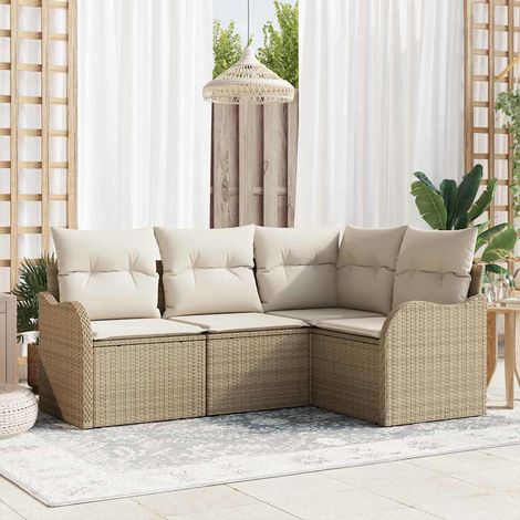 Gartensofa-set 4 pcs Beige Poly-Rattan vidaXL (1/5)