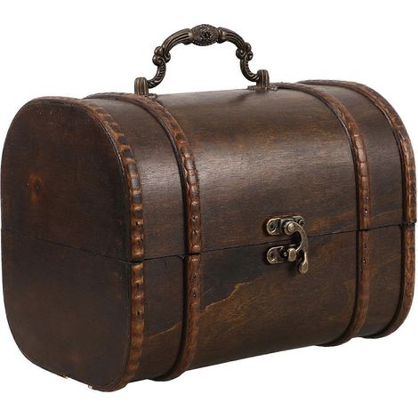 Coffre à bijoux ancien en bois avec fermoir et poignée (1/4)