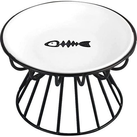 Bol pour chat, bol surélevé pour chat, plat surélevé en céramique pour chat avec support en métal, station d'alimentation en eau ou en nourriture pour chats d'intérieur, chatons, chiots et petits chie (1/5)