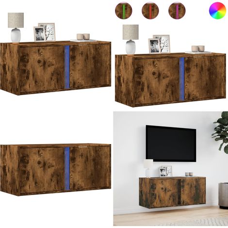 vidaXL TV-Wandschrank mit LED-Beleuchtung Räuchereiche 80x31x35 cm (1/5)