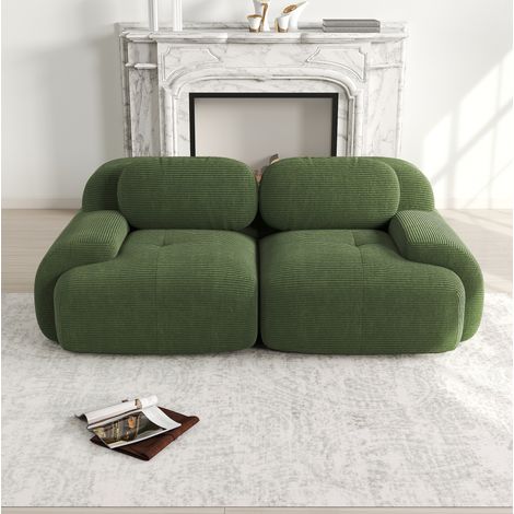 FloraGrace Canape modulable en corduroy vert, sans cadre, accoudoirs courbes, base antiglisse, 2 places (1/5)