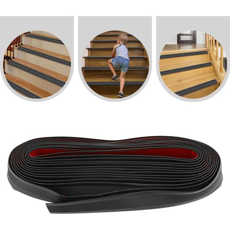 10 Meter Rutschfeste Treppenkante, Selbstklebender Vinyl-Kantenstreifen, Flexible PVC-Gummistufen-Kantenleiste (10m x 25 mm, schwarz)