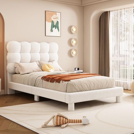 Lit plat 90x200cm, matelassé, tête de lit rembourrée confortable, tête de lit réglable en trois points, style moderne et épuré, blanc, garantie 2 ans (1/5)