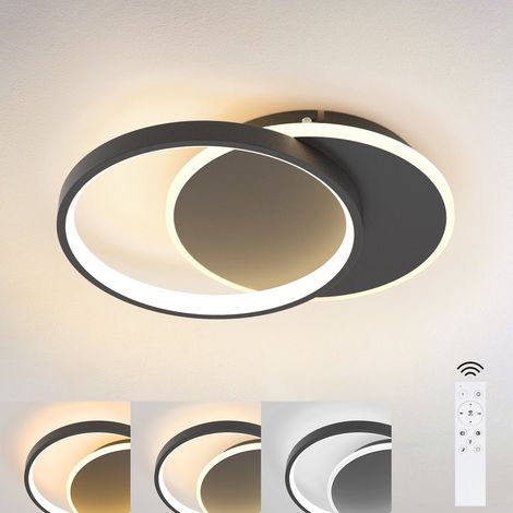 ZMH Plafonnier LED, Plafonnier à intensité Variable, Salon avec télécommande, Lampe de Chambre Moderne, Design Plat avec 2 Anneaux Ronds, Lampe de Salon pour Cuisine Couloir Salle à Manger Noir