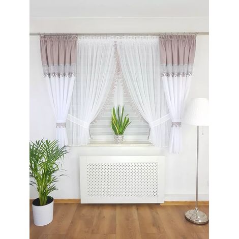 Rideaux avec voilages, ensemble décoratif - gris chiné (1/5)