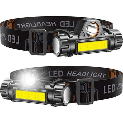 Lampe Frontale LED Rechargeable, Lot de 2 Lampe de Poche LED ultra Légère, Lampe frontale led étanche Puissante pour Extérieur, Camping, Randonnée, Chasse, Réparation, Pêche [Classe énergétique A] (1/5)