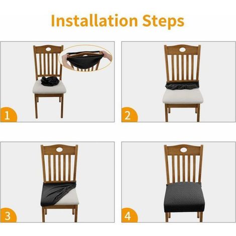4 Pcs Housse de Chaise Extensible en Jacquard Housse Assise Chaise pour Salle à Manger, Amovibles et Lavables (avec Sangles de D (1/5)