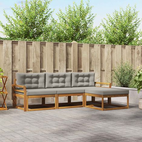 Outdoor-Sofagarnitur mit Kissen 4 pcs Natürlich und Hellgrau (1/5)