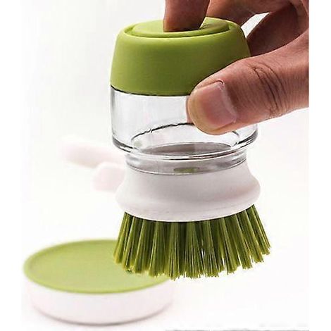 Brosse de lavage automatique Green Press pour casseroles, remplissage de liquide, brosse hydraulique pour la vaisselle, brosse à savon, brosse de détartrage (1/5)
