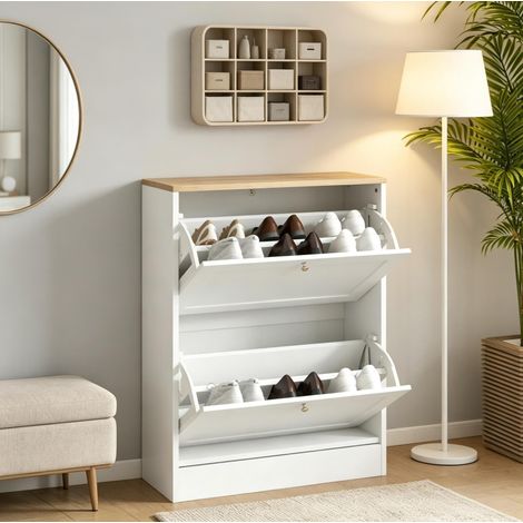 Zapatero 60x23,5x80 cm de aglomerado blanco con 2 puertas abatibles para recibidor – MEUBLIV (1/5)