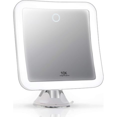 Miroir de maquillage grossissant x10 rechargeable avec 3 modes d'éclairage LED - Variateur tactile (1/5)