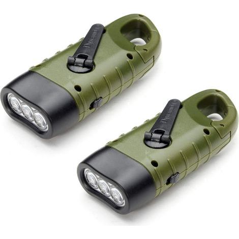 Lampe torche solaire rechargeable – Lot de 2 – LED d'urgence à manivelle – 8 lumens – 124x45x32mm – Poids 86g – Mousqueton inclus (1/5)