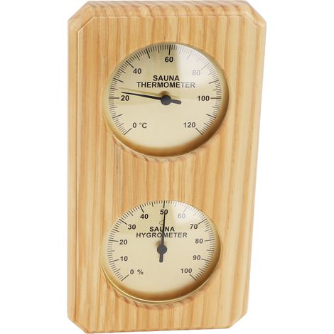 Hygrothermographe en bois pour sauna, plaque dorée, 0 à 120 °C, 0 à 100 % d'humidité, thermomètre pour sauna familial d'intérieur. (1/5)