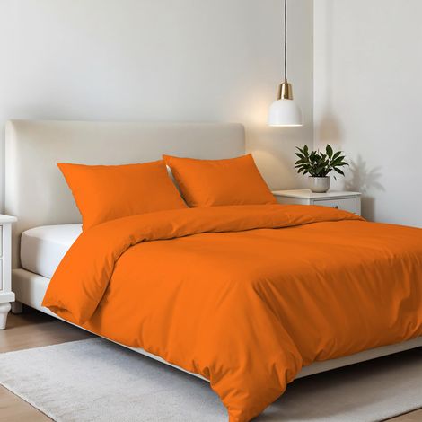 Parure de lit Double en Microfibre, Housse de Couette - 250 x 200 cm avec Rabat et taies d'oreiller, Orange, lit Double (1/5)