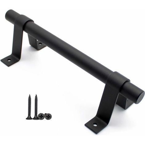 Poignée de Porte de Grange, Poignée de Porte en Acier au Carbone Solide Noir de 200 mm de Long, Poignées de Porte Coulissante pour Placard de Cuisine (1/5)