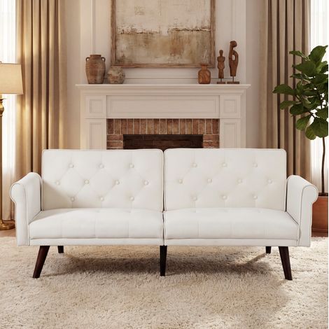 Canape convertible 2 places velours beige OKMYHOME (1/5)