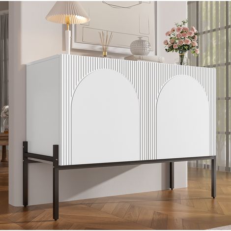 Sideboard mit 2 Türen, 100 x 40 x 75 cm, Metallfüße, Weiß HAVRYA (1/5)