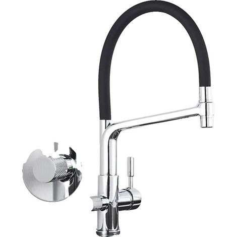 Rubinetto da cucina, struttura in ottone, design a doppio beccuccio, cromato A (1/2)