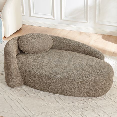 Divano in tessuto Teddy marrone con design arrotondato, imbottitura elastica e cuscino poggiatesta,170x96x62 cm (1/5)