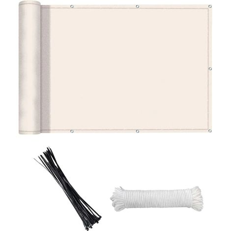 Mampara de privacidad para balcón, resistente al viento (HDPE), para terraza, patio, jardín, piscina exterior, porche, barandilla, 118 x 35 pulgadas, color beige y blanco.