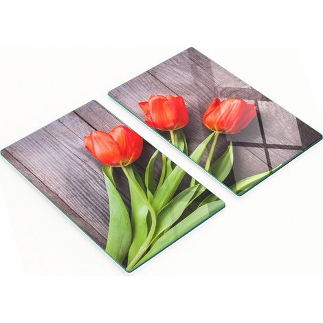 Tableros decorativos multifuncionales de vidrio con tulipanes rojos, 2x30x52 cm.