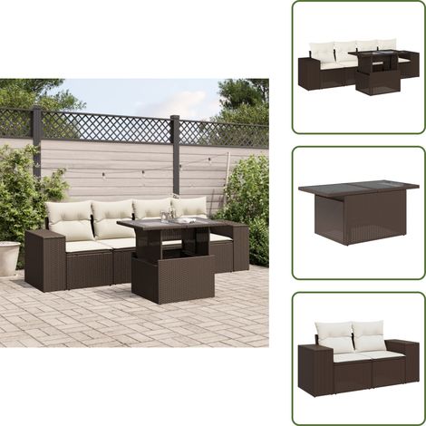 5-tlg. Garten-Sofagarnitur mit Kissen Braun Poly Rattan - Garten Sofagarnitur - Garten Sofagarnituren - Outdoor Sofagarnitur - Sofagarnitur Terrasse (1/5)
