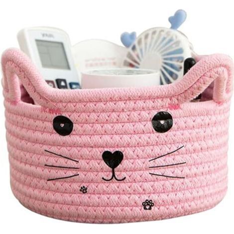 Panier de Rangement Tressés en Coton,Panier Rangement Jouet,Panier Jouet Chien,Organisateur de Jouets,Boite Rangement Jouet,Corbeille Rangement pour Jouets,Produits Cosmétiques (Rose) (1/4)