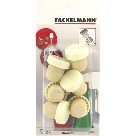 Fackelmann Vino Bottiglie/Tappi 25 mm, Sughero e plastica Rossa, 6 pz, Rosso, 2,5x2,5cm (1/4)