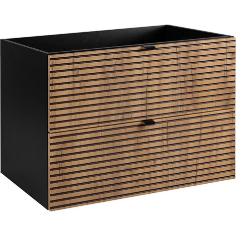 Meuble sous vasque à suspendre AURA LOFT 80 cm noir et chêne - style industriel (1/5)