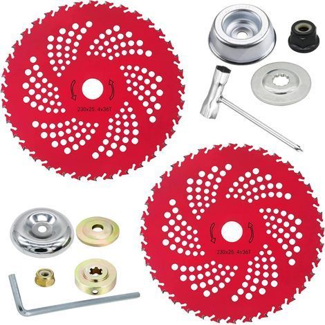 Lot de 2 lames de débroussailleuse à pointe en carbure de tungstène de 22,9 cm x 36 dents pour débroussailleuse, débroussailleuse, désherbeur, kits d'adaptateurs (1/5)