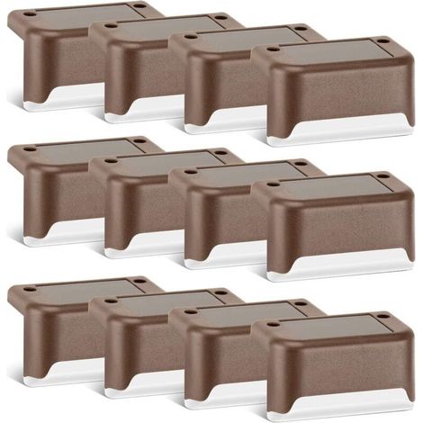 Lampes solaires LED, lot de 12 lampes d'escalier d'extérieur finition bronze étanche pour allée, cour, terrasse, escaliers, marches et clôtures blanc chaud (1/4)