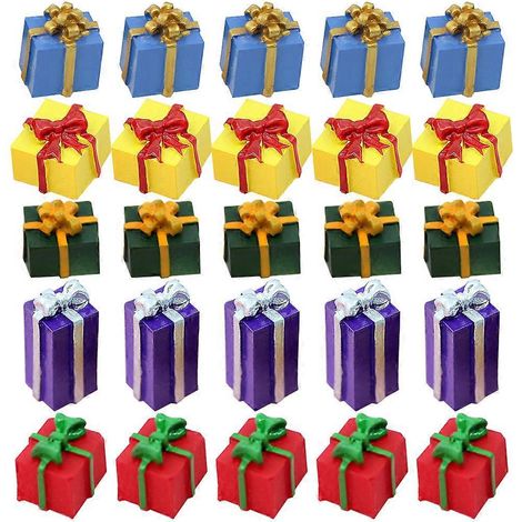 40 Stück Miniatur-Weihnachtsornamente, kleine Harz-Weihnachtsgeschenkbox-Dekoration, gemischter Stil-1.1x1cm (1/3)
