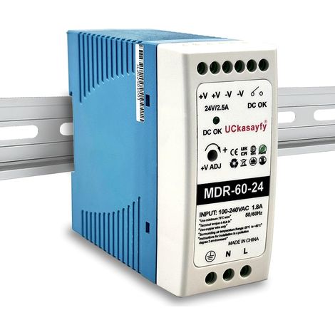 MDR-60-24 Alimentation rail DIN 24 V 2,5 A 60 W Sortie unique, entrée 100-240 V AC 50/60 Hz, convertisseur de commutation AC/DC industriel (1/5)