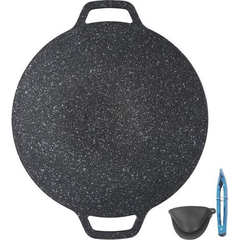 Korean BBQ Round Grill High Thermal Conductivity Easy to Clean Cooking Plate for Indoor and Outdoor Cooking 38cm/15in (1/4)