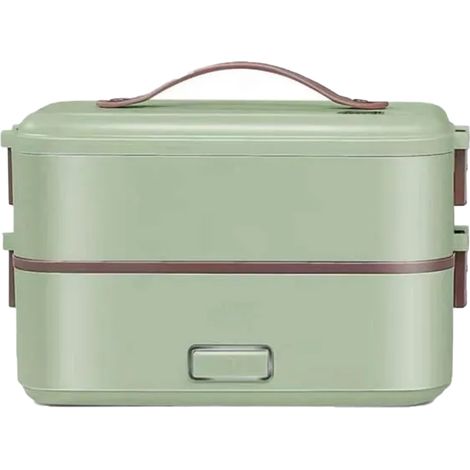 Bento Lunch Box Chauffante Electrique, 220V 300W 0.8L Boîte Repas, 2 Couches Compartiment,PTC Chauffe Plat Electrique, Vert (1/5)