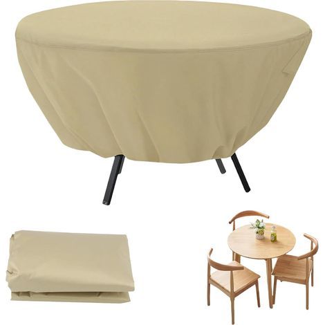Round Garden Table Cover, Waterproof Round Garden Table Cover, Patio Furniture Dust Cover and Outdoor Cover, for Furniture Tables(Beige, 127×58cm) (1/5)