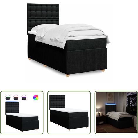 vidaXL Surmatelas - Sommier à lattes de lit avec matelas Noir 90x190 cm Tissu (1/5)