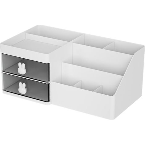 Organisateur de maquillage avec tiroirs et plusieurs compartiments, boîte de présentation en plastique de grande capacité pour rouges à lèvres et bijoux, blanc (1/5)