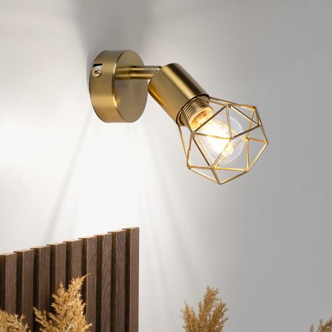Wandleuchte Wandlampe Flurleuchte Schlafzimmerleuchte Wohnzimmerlampe, Metall Gold, Spot beweglich, E14, H 13,5 cm
