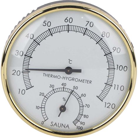 Thermomètre intérieur à cadran métallique, hygromètre pour sauna, accessoire de salle humide, mesure précise de l'humidité et température.